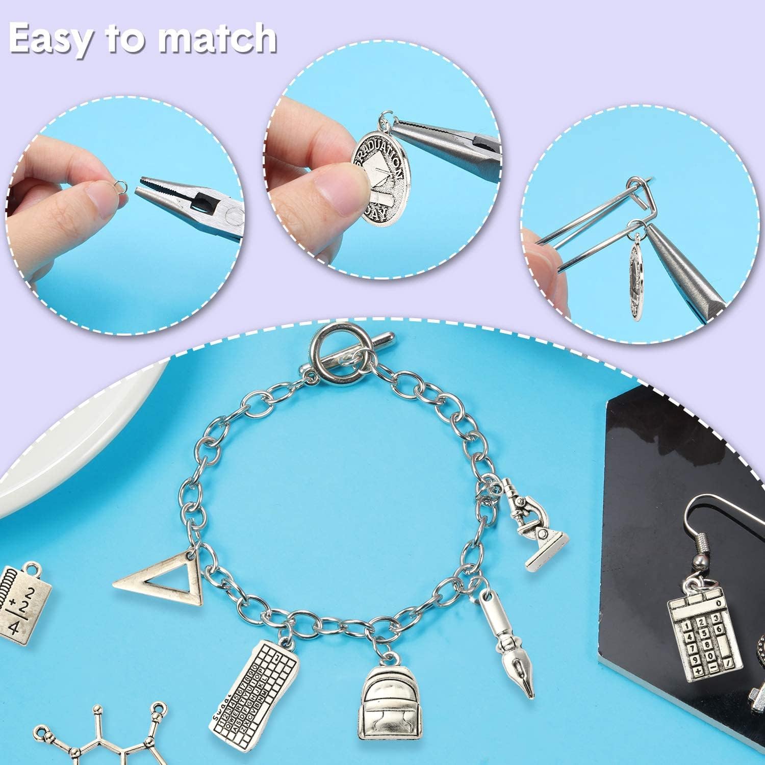 LiQunSweet 100Pcs 10 Styles Chemistry Charms Laboratory Biological Study Mini Charm for Bangle Bracelet Earrings Jewelry Making DIY