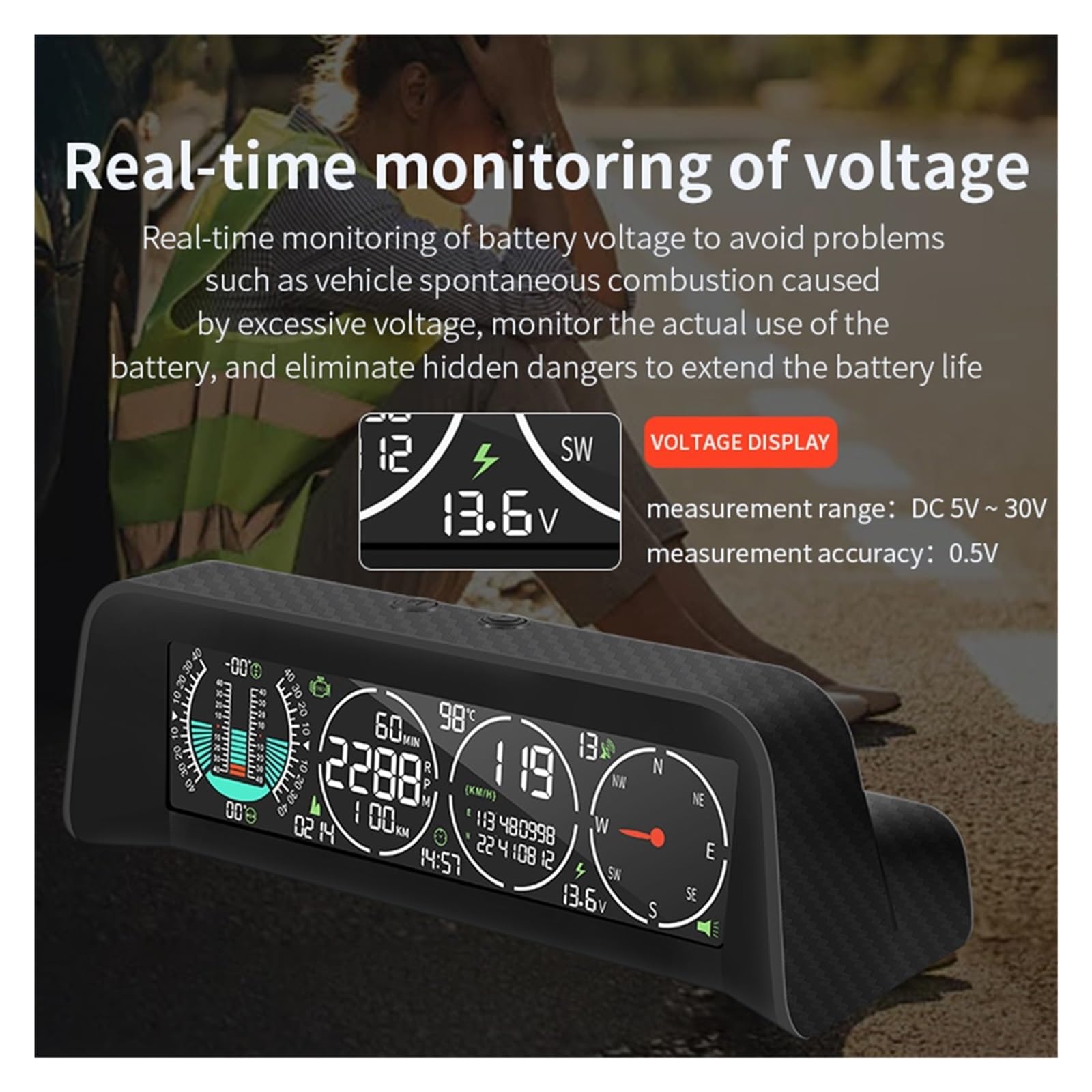 Wyświetlacz Samochodowy Head Up Inteligentny GPS OBD HUD Off-road Inteligentny Miernik Wysokości Poziom Prędkościomierz Obrotomierz Czas Napięcie Kompas Przyrząd Wielofunkcyjny