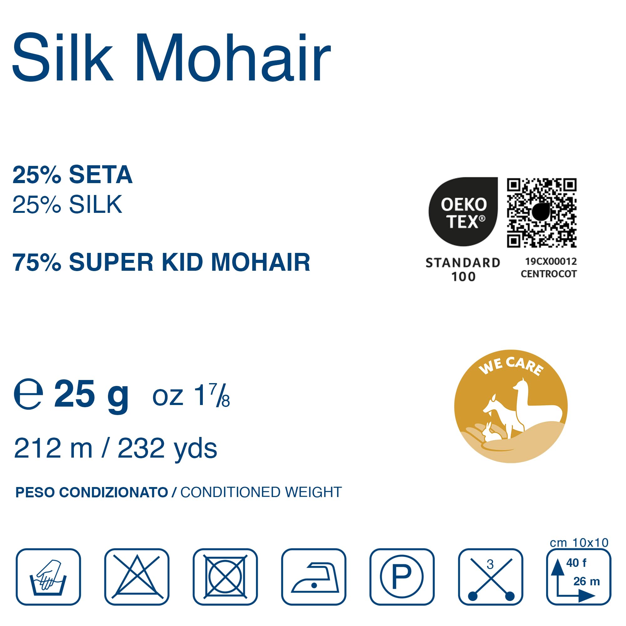 5 Gomitoli Mohair e Seta per lavoro a maglia, Lana Gatto Linea Luxury Silk Mohair Made in Italy, 125 gr. (Bianco - 6027, 5)