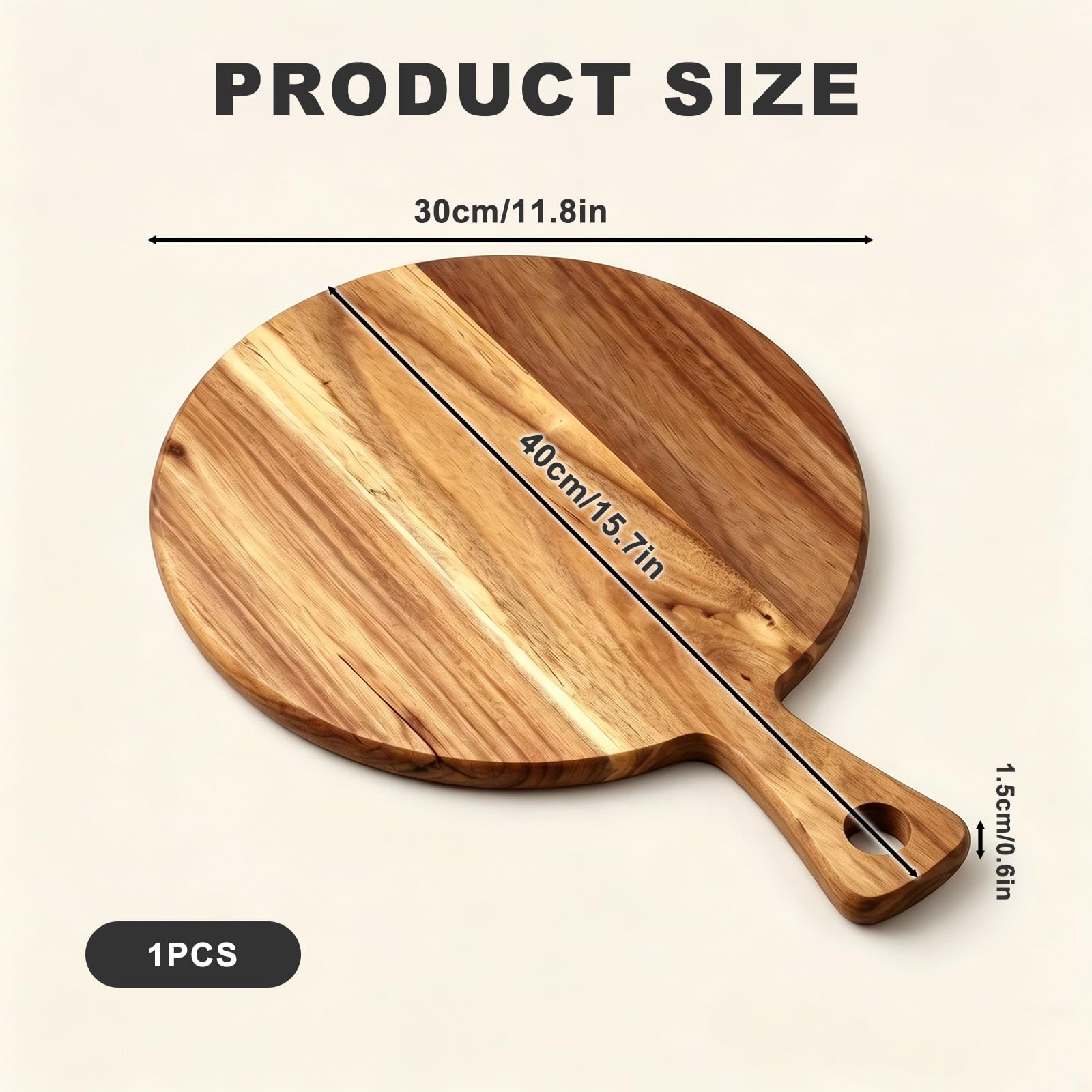 Tablas de Pizza, Tabla de madera para pizza de 40 cm, redonda y con asa ideal para pizza, pan y focaccia, y también para servir queso