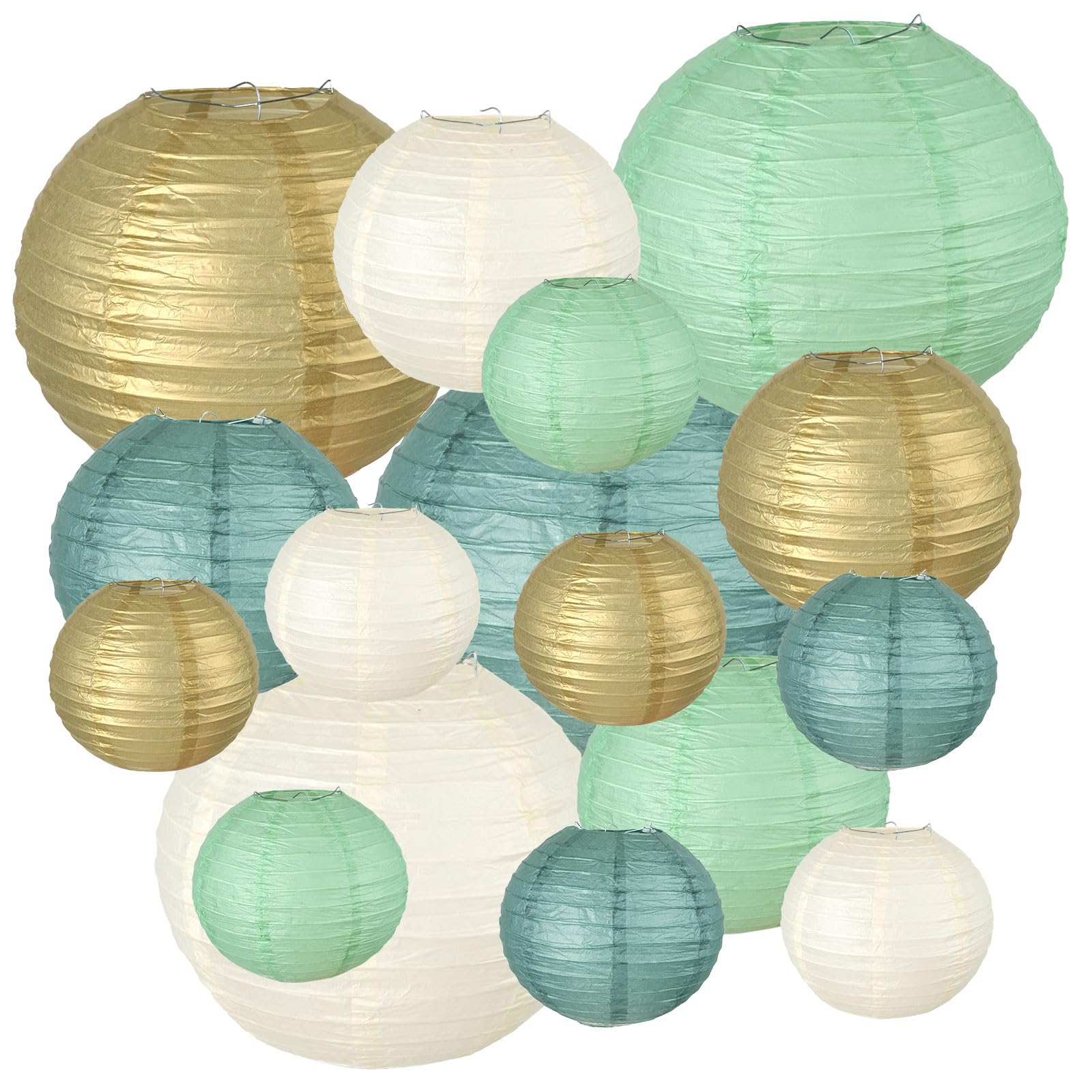 16PCS Colorful Lantern Lights, White Round Rice Paper Lamp Shades, Chinese/Japanese Paper Lantern Pendant Light for Party Decoration, Wedding, Home Decor