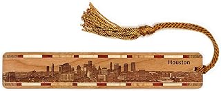 Houston Texas City Skyline Engraved Wooden Bookmark with Tassel - Made in USA - Also Available Personalized