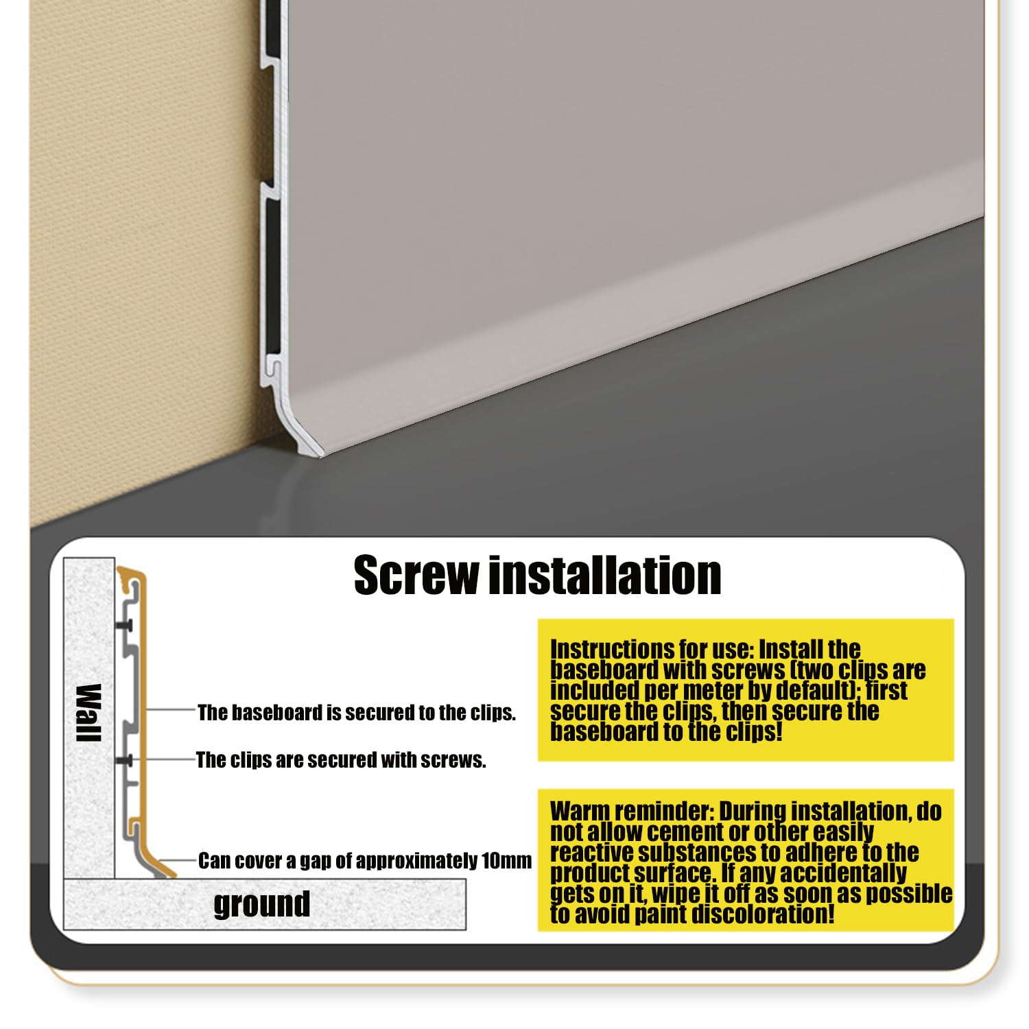 Aluminiowa listwa przypodłogowa, Aluminiowa listwa przypodłogowa 1 metr, 5 wielokolorowych, wiele rozmiarów(Light Gray,6cm)
