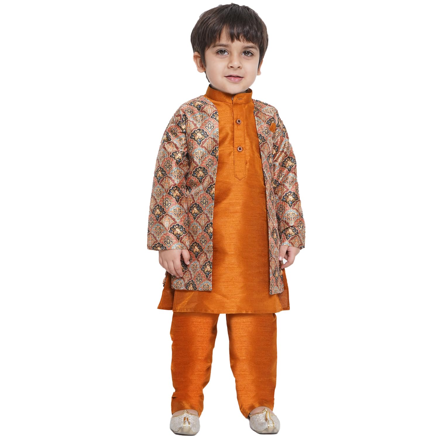 AJ DEZINES Kids Ethnic Wear Raw Silk Printed Indo Western Sherwani Set For Boys