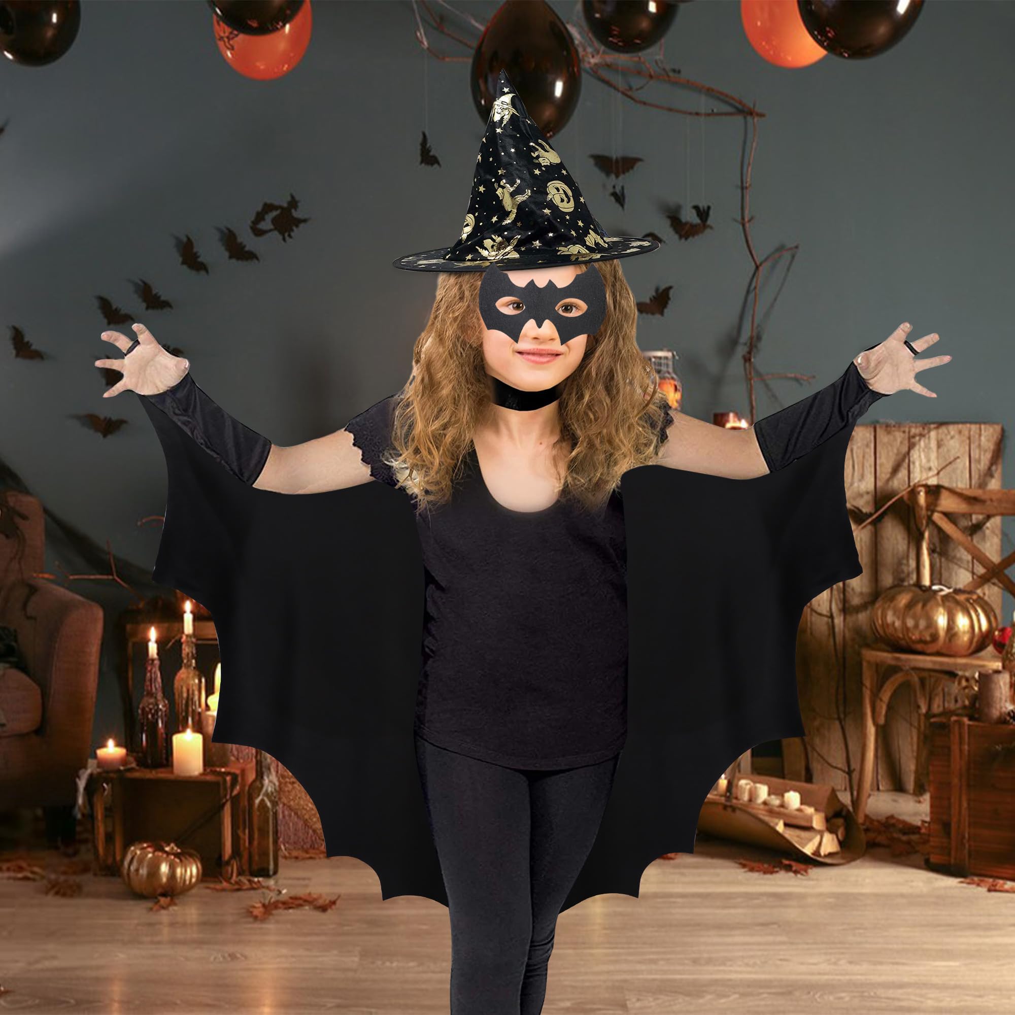 NiCola Kids Bat Costume, Bat Wings for Kids Girls bat Halloween Costume with Mask - Image 4