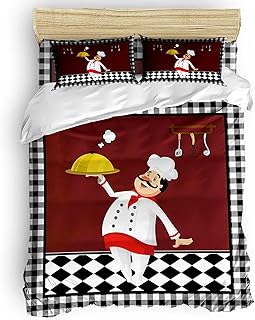 HUIJIE Pościel Czarno-Biały Nóż I Widelec Szefa Kuchni 240X220CM 3-Częściowy, 1 Poszewka Na Kołdrę + 2 Poszewki Na Poduszkę Mikrofibra, Wygodny Z Zamkiem Błyskawicznym Odpowiedni Do Pokoi Dziecięcych