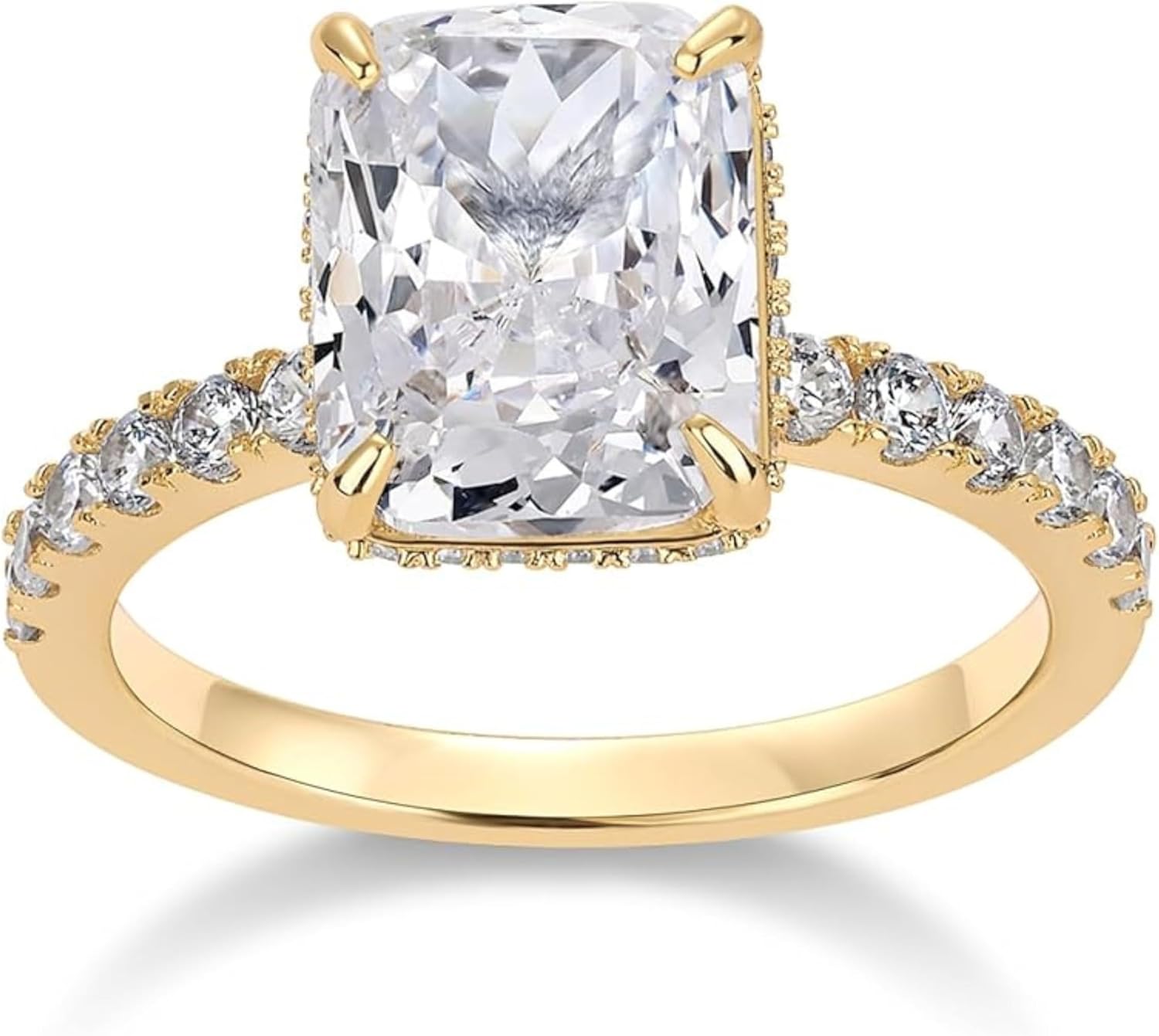 Attractive 3 Ct Cushion Cut Diamond Engagement Promise Hidden Halo Moissanite Ring