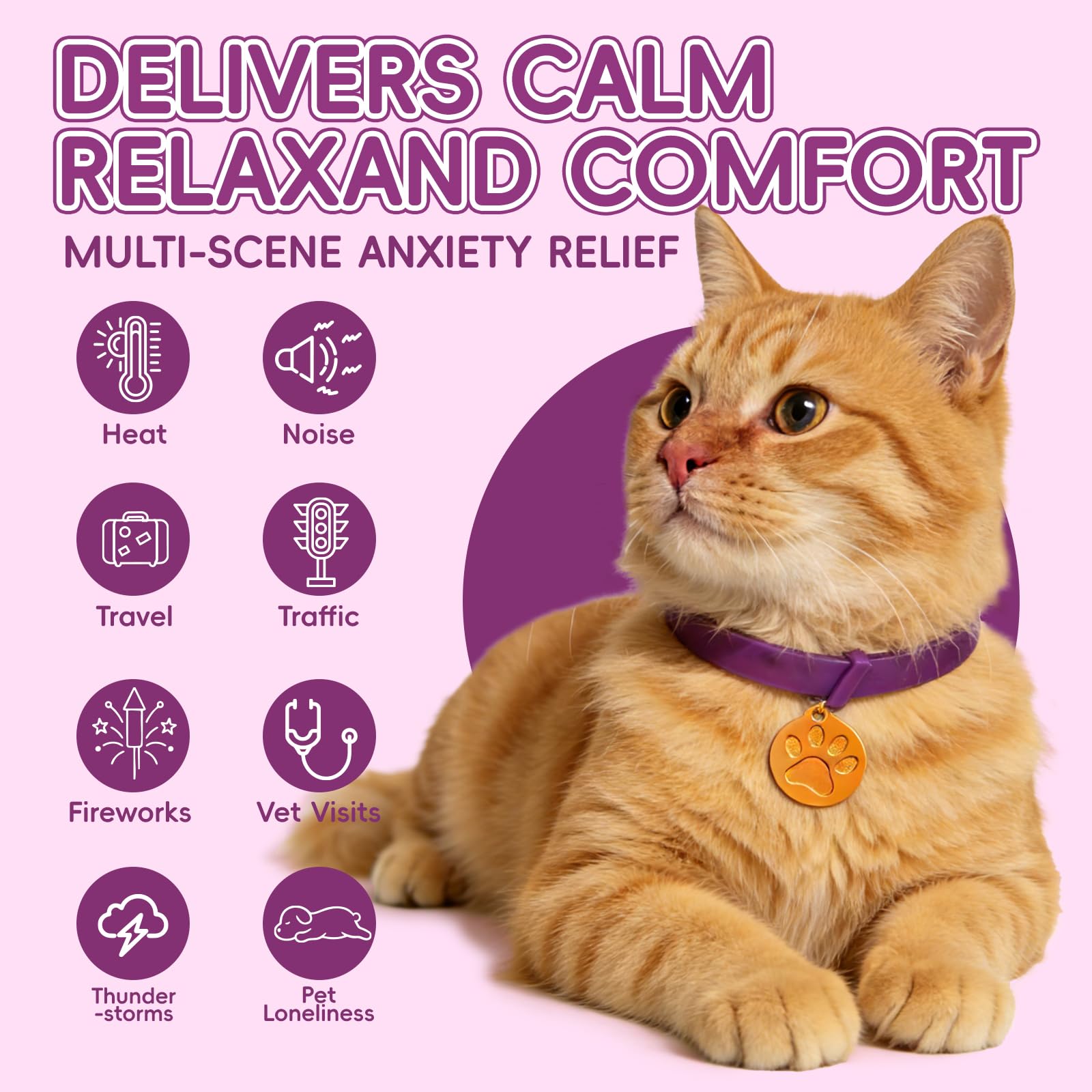 Calming Collars for Cats, 4 Packs Adjustable Calming Cat Collar with Pheromone Scent, with Yellow Gold Pendants, 120 Days Calm Relief for Anxious Cats, 15 Inch, Purple - image 7