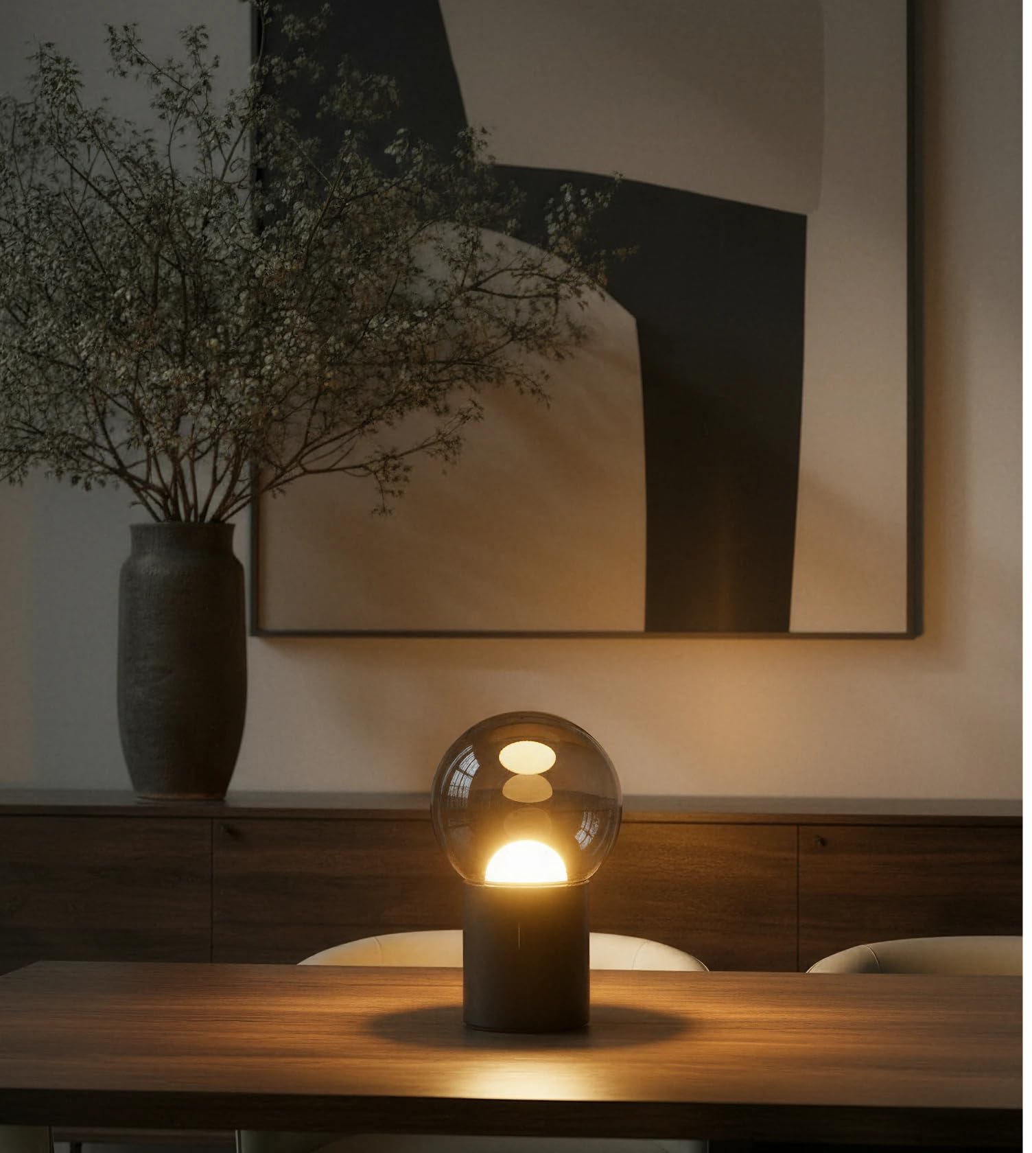 NEONA COSMO LED Tischleuchte kabellos Glas mit Akku – Dimmbare Tischlampe mit Glaskugel in Spiegeloptik, Touch-Sensor, 2 Farbtemperaturen 2200K–2700K, Aluminium, LED fest integriert, 3 Jahre Garantie