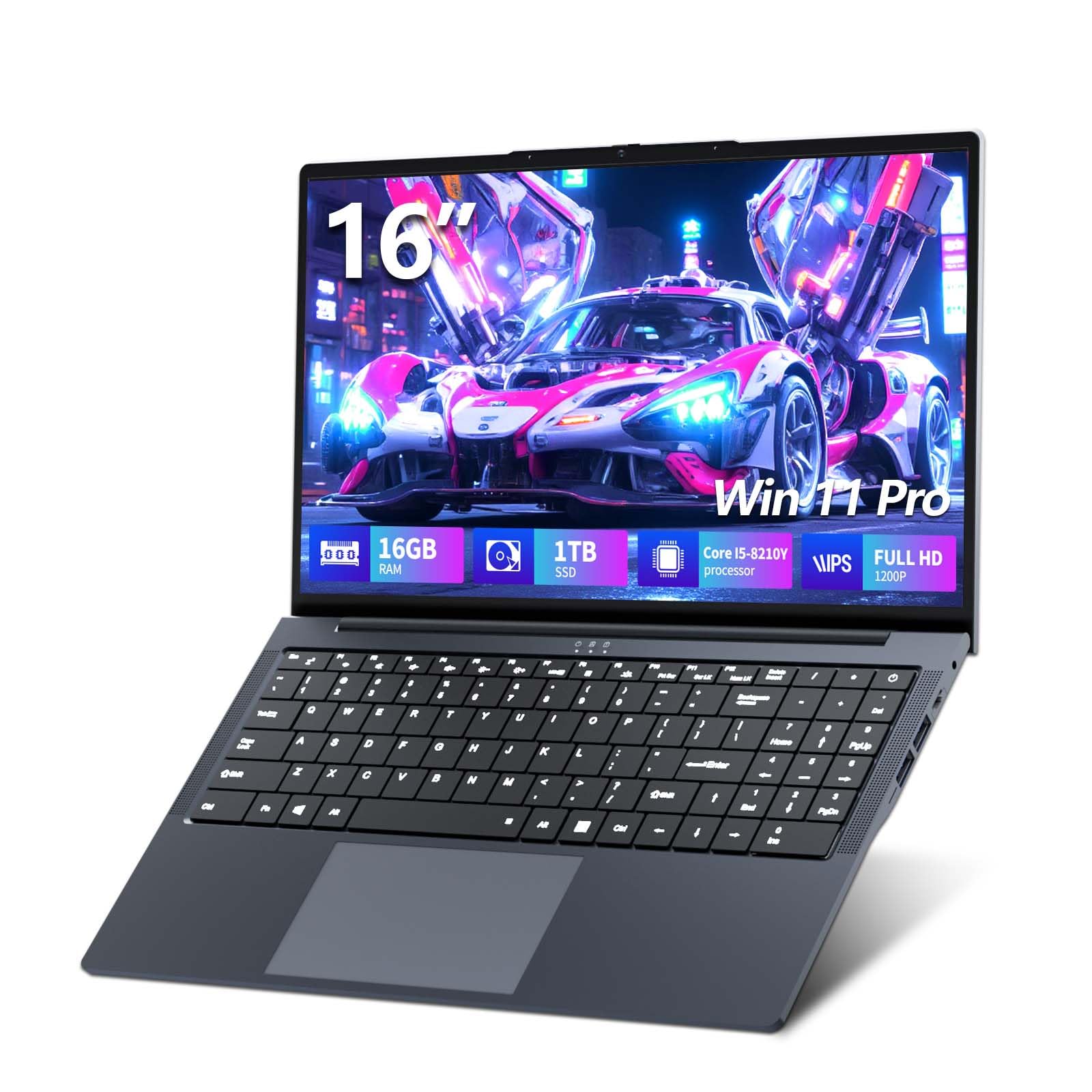 Ordenador Portátil 16 Pulgadas, Core i5-8210Y CPU, Win11 Pro PC Portátil 16GB RAM 1TB SSD, Clavier Rétroéclairé, 1080P FHD Pantalla Laptop, (Mini-HDMI+USB3.0+Type-C+Webcan+WIFI5+5800mah Battery)