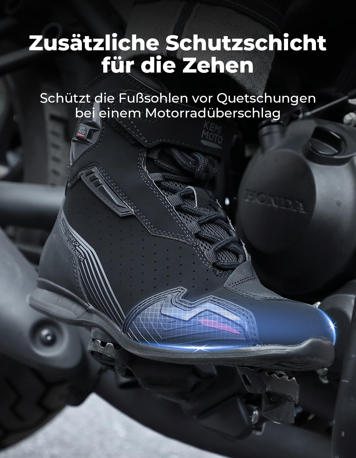 KEMIMOTO Motorrad Schuhe Herren, CE-Zertifiziert, Motorradschuhe Verstärkter Schalthebel-Pad aus TPR-Material, Motorradstiefel Herren Atmungsaktiv und Verschleißfest, Verstärkte Knöchel