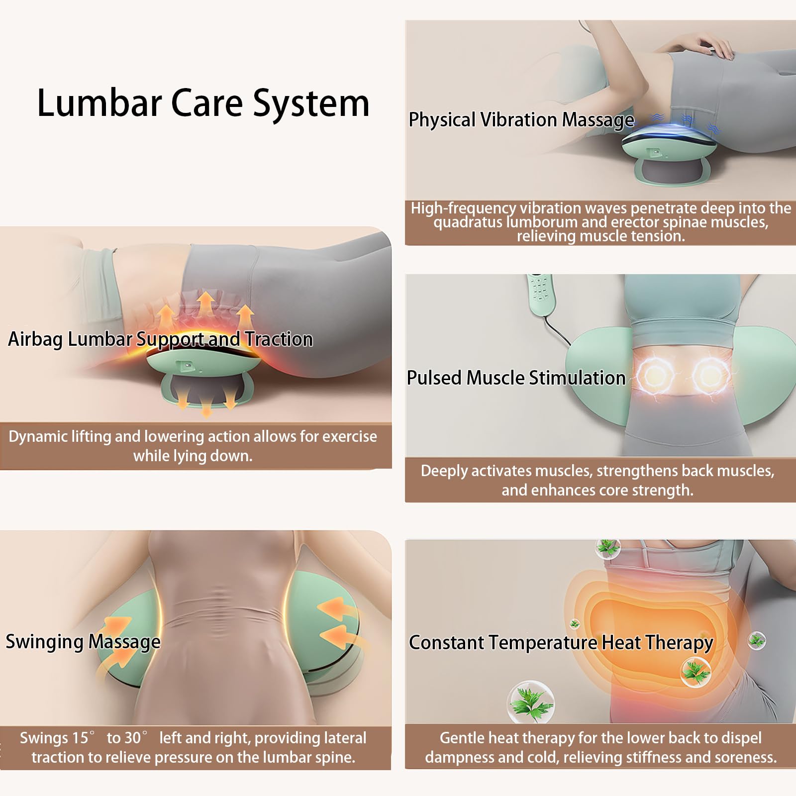 Massaggiatore Elettrico Schiena E Sciatica – Dispositivo Di Trazione Lombare Con Calore E Vibrazione, Sollievo Dalle Tensioni, E Riscaldante Alla Vita,Black-One Size