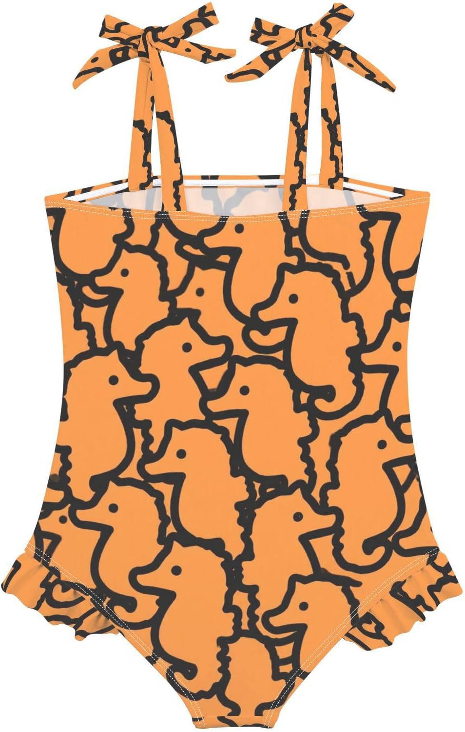 visesunny Toddler Girl Swimsuit Adjustable Strap Swimwear Orange Seahorse Pattern Bathing Suits for Girls 18M-6Y