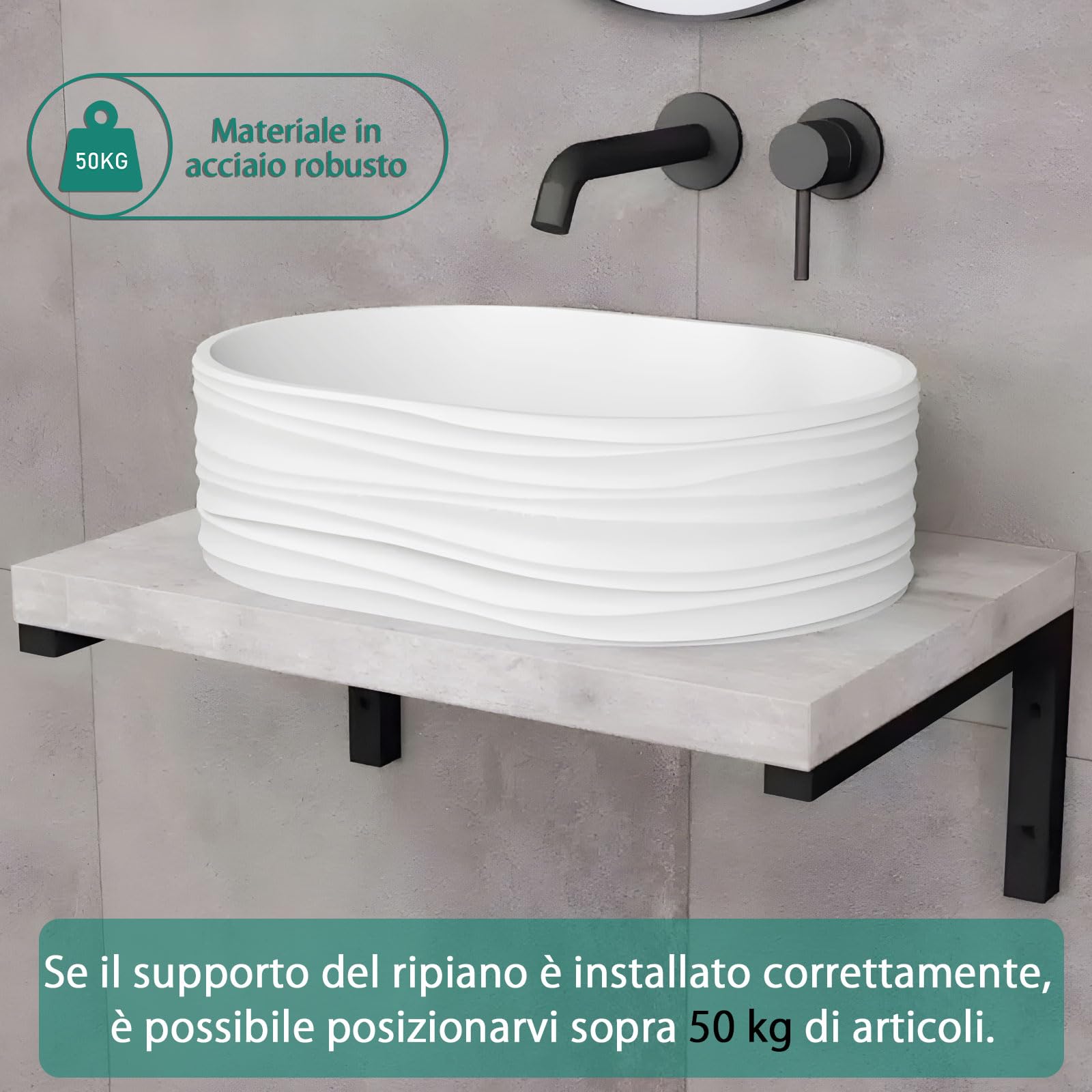 MLOQI 4 Pezzi Staffe per Mensole Pesanti Industrial, Reggimensola, Reggi Mensola da Muro, Staffe a L, Supporti per Scaffali Aperti Mensole Telaio Lavabo Bagno con Viti (45 cm)