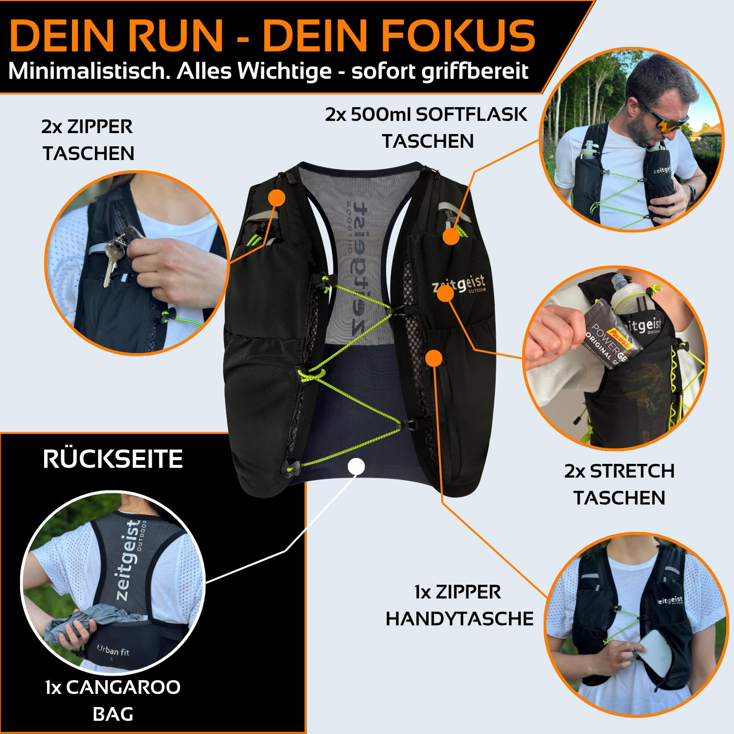 Laufweste Damen und Herren Urban fit 2L optimale Passform atmungsaktiv ultraleichter Laufrucksack 130-170gr Trinkruckack Laufen Trailrunning Rucksack