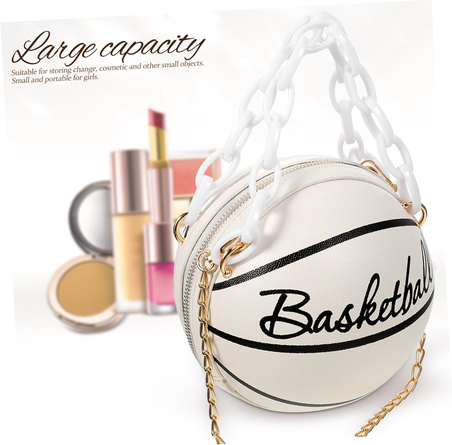 Abaodam Women Basketball Shoulder Bag Messenger Bag Handbag Mini Round White