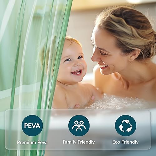 Miniatura 34 de Titanker Forro de cortina de ducha, forro de ducha de plástico PEVA, 72 x 72 pulgadas, ligero, impermeable, para baño, con imanes y ojales Negro