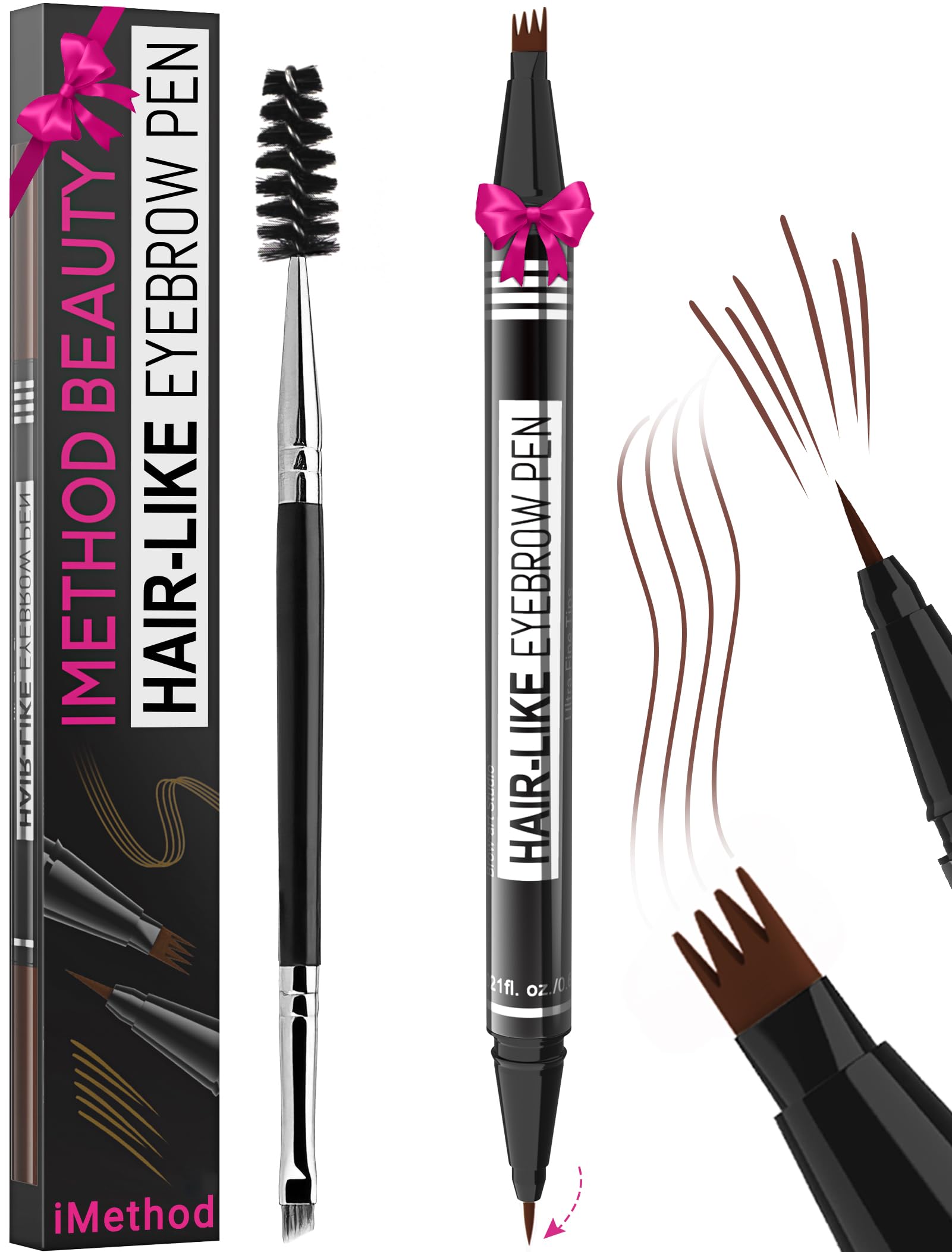 iMethod Microblading Augenbrauenstift - Eyebrow Pencil 2-in-1 Dual-Ended Augenbrauenstift mit 4-Micro-Gabelspitzen-Applikator & präziser Pinselspitze erzeugt natürliche Augenbrauen, Reddish Brown
