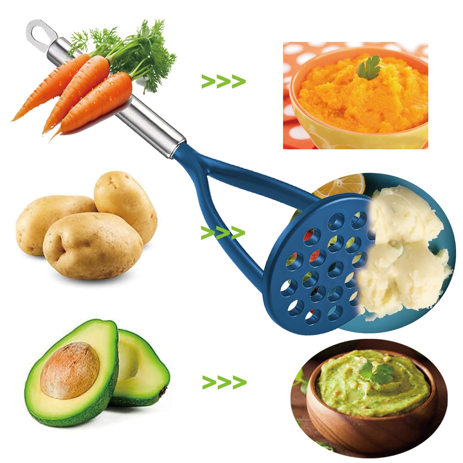 Presse-purée en acier inoxydable longue poignée grand trou rond robuste cuisine