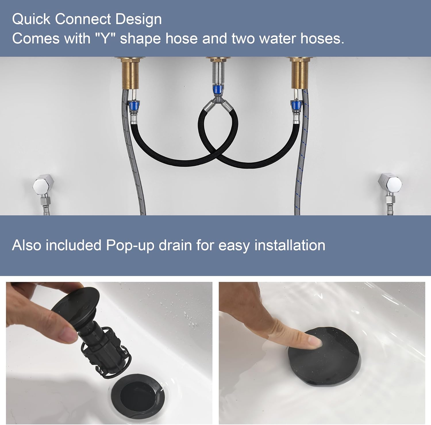 Black Bathroom Faucet 3 Holes - Two Handles Widespread 8 inch Bathroom Sink Faucet 3 Pieces Basin Faucets 360 Degree Swivel Spout Vanity Sink Faucet with Drain & Supply Hoses