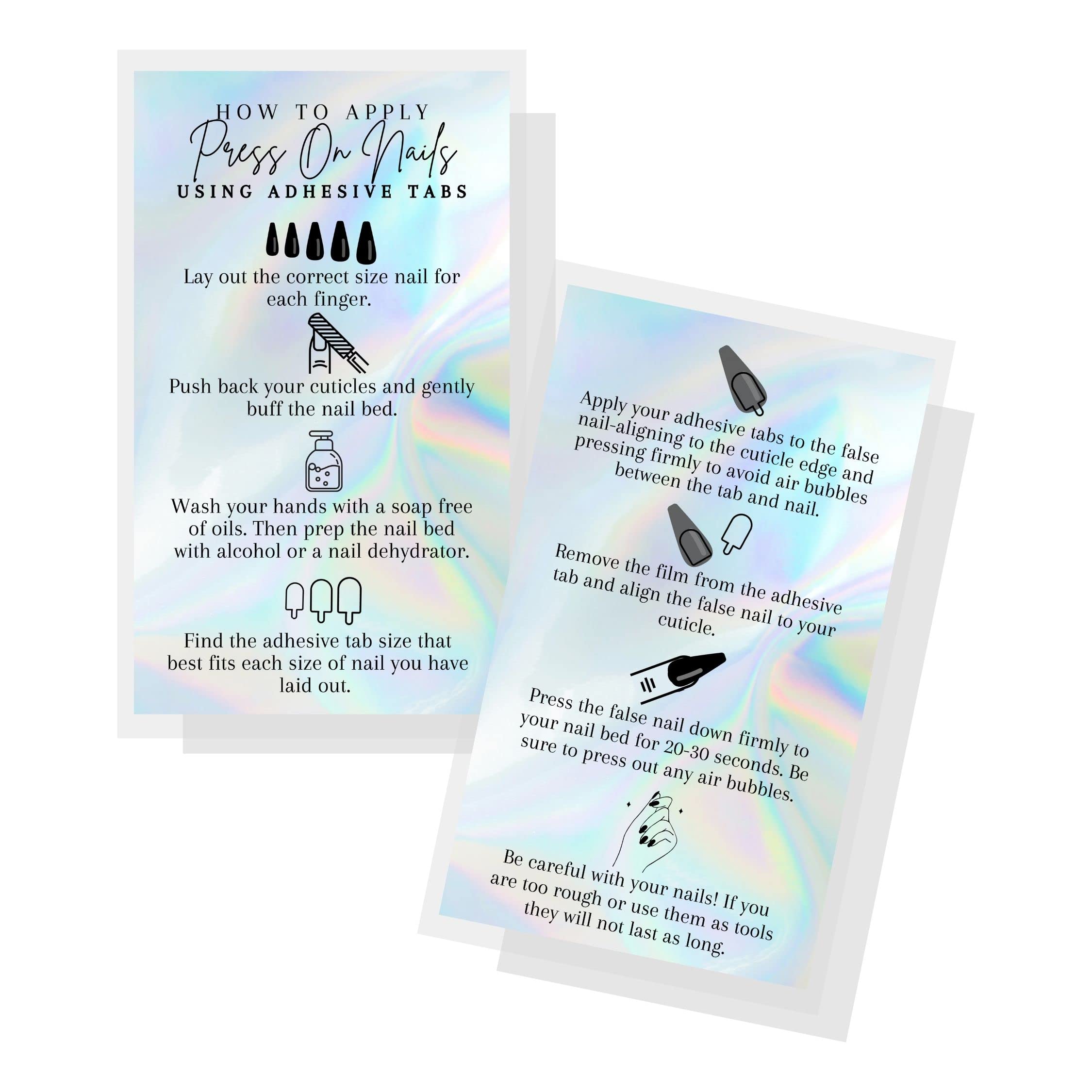 How To Apply Press-On Nails Using Adhesive Tabs Card | 50 Pack | 2x3.5" inch Business Card Size | Add to Press-On Kit | Holographic Design