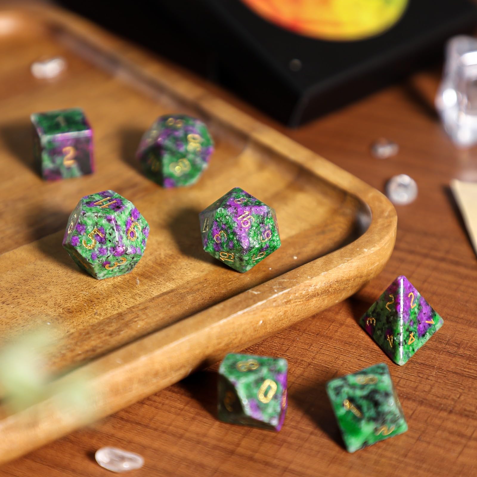 dssmboom Set of 7 Ruby in Fuchsite Stone DND Polyhedral Dices with Box for RPG MTG Table Games Healing Crystal Dices Set for Home Decor &Collection - Image 4