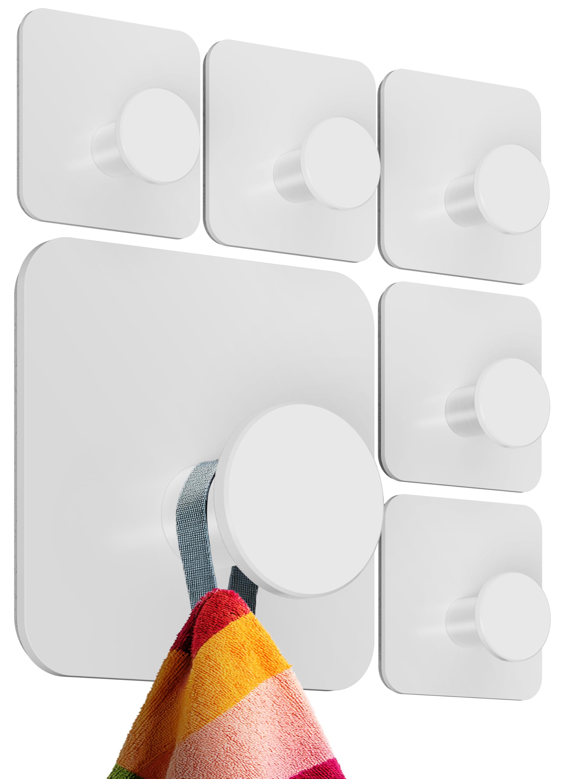 4smile Handtuchhalter ohne Bohren, 6er Set, weiß - Badezimmer Handtuchhalter aus Edelstahl, moderne Klebehaken, hohe Tragkraft