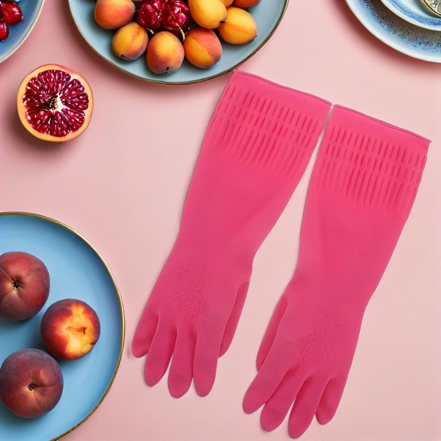 3 Pairs Waterproof Latex Household Gloves Thick Non-slip Long Kitchen Gloves for Dishwashing and Cleaning Sturdy Reusable for Home Use
