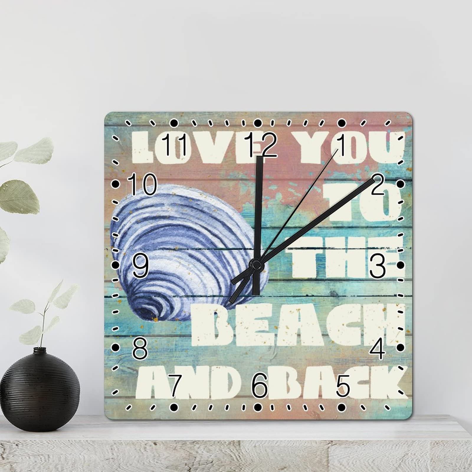 Horloge murale carrée en conque rustique de 30,5 cm à piles pour salon