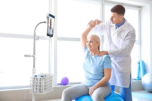 Miniatura 2 de Soporte de suelo con cuello de cisne rodante  Soporte de cuello de cisne con cesta de metal, cuna y asa  para Apple iPad 789 Gen. 10.2 pulgadas