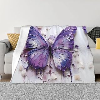 Purple Oil Painting Butterfly Pattern Flannel Blanket Lightweight and Comfortable Ultra-Soft Warm Micro Fleece Bed Couch Living Room 80"X60"