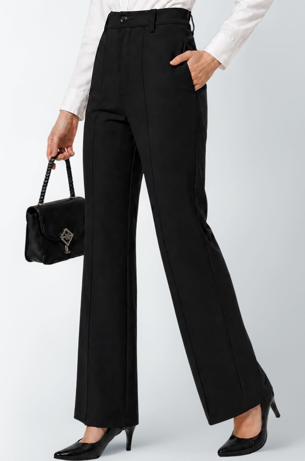 Premium Women’s High Waist Wide Leg Formal Trousers | Straight Fit | Viscose Rayon | Side Pockets | Full Length 38–40” | Comfortable Office Wear Pants for Women