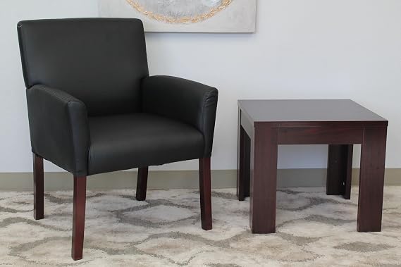 Boss Office Products Box Arm Guest Chair with Mahogany Finish in Black, 250 (B619)