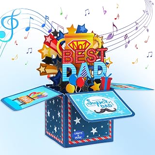 FaCraft Fathers Day Card - NO.1 Best Dad Musical 3D Happy Fathers Day Card Pop Up with Light and Music - with Envelope & Blank Insert & Seal, for Husband Dad from Daughter Son Kids Wife - Amazon product rated Grade B