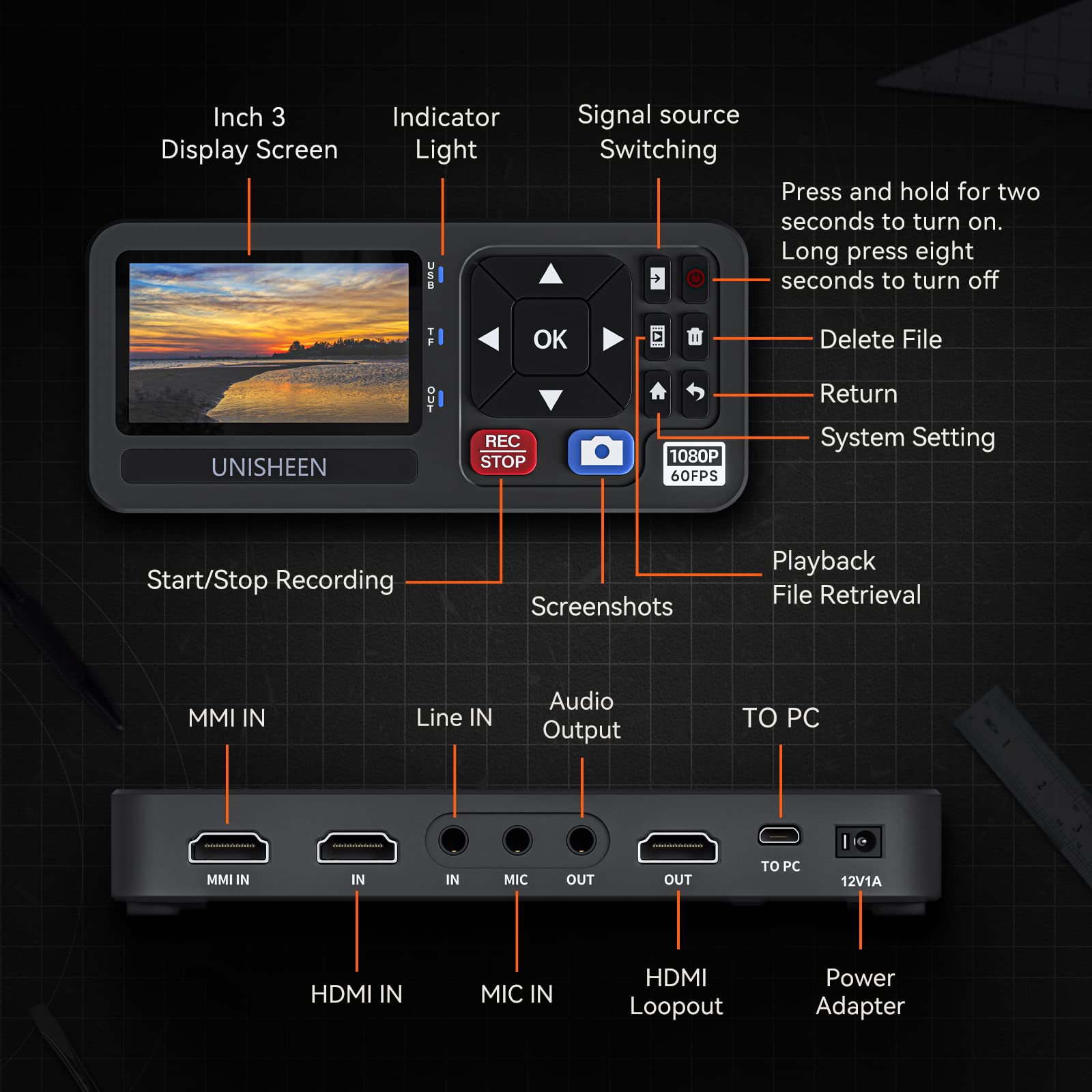 HD Video Capture Box 1080P 60FPS Video to Digital Converter with 3" Screen, 4K HDMI/CVBS/VGA/YPBPR Inputs Video Recorder Capture from VCR, DVD, VHS Tapes, Hi8, Camcorders, Gaming Systems