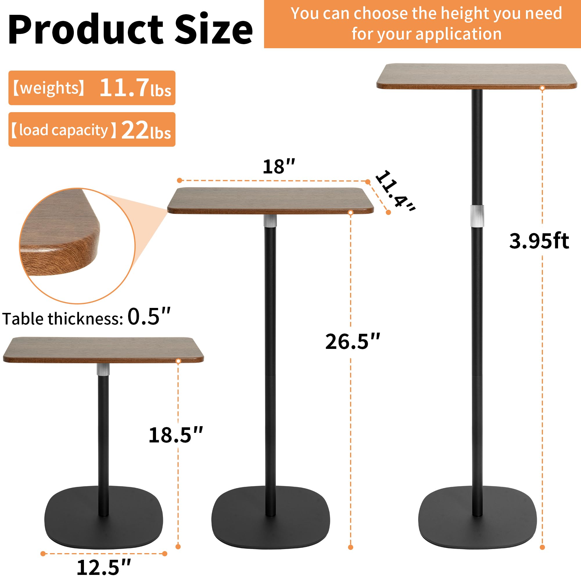 AKOZLIN Soporte de altura ajustable para laptop (18-48 pulgadas), color negro | Escritorio portátil con bandeja de madera, para oficina en casa