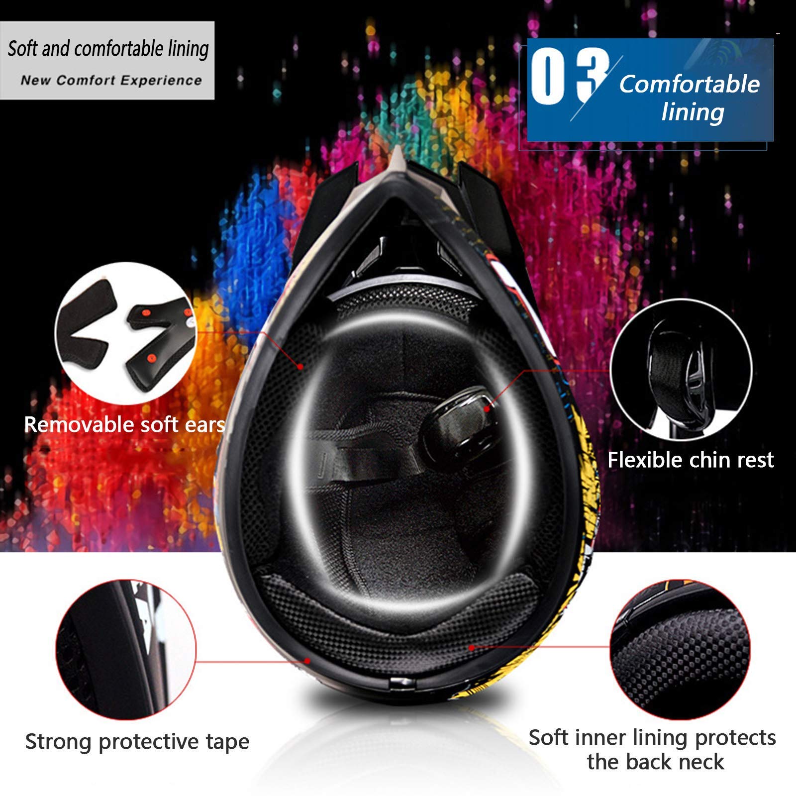 Kask motocyklowy BGMKE motocrossowy, dopuszczenie dot, pełnotwarzowy kask dla dorosłych, młodzieżowy, motocykl Crash Racing MX ATV ATV dla mężczyzn, kobiet z okularami rękawiczkami