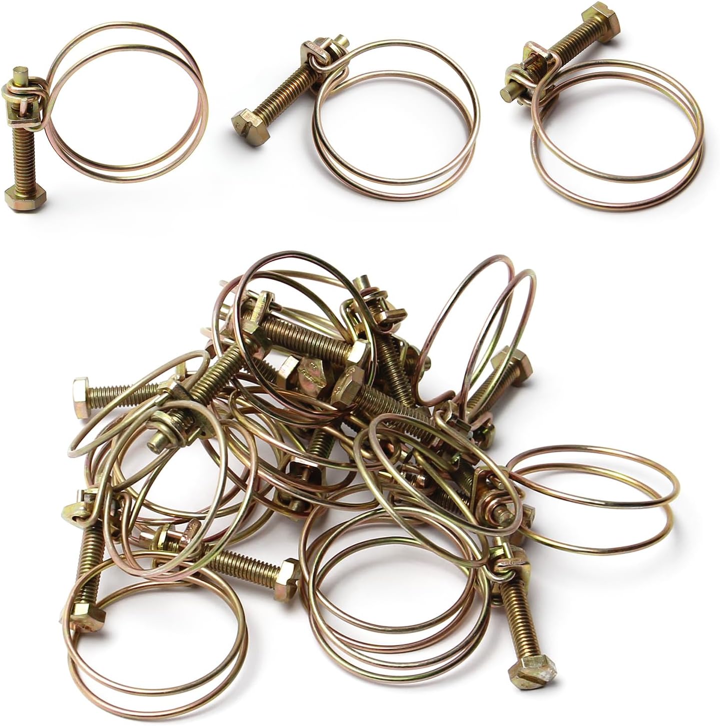 Bettomshin Double Wire Grip Cable Tight Pond Pump Hose Pipe Clip Bolt Clamp 38mm/1.50" Inner Diameter, 15Pcs
