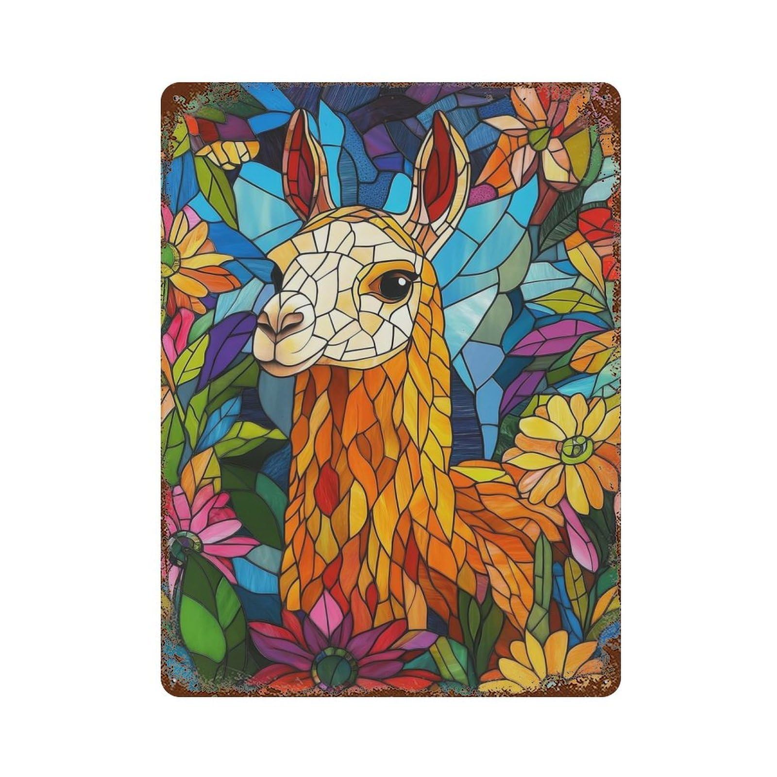 Garage Style Llama in Flowers Rusty Metal Tin Sign 15.7"x11.8", Farmhouse Wall Decor for Bar And Workshop