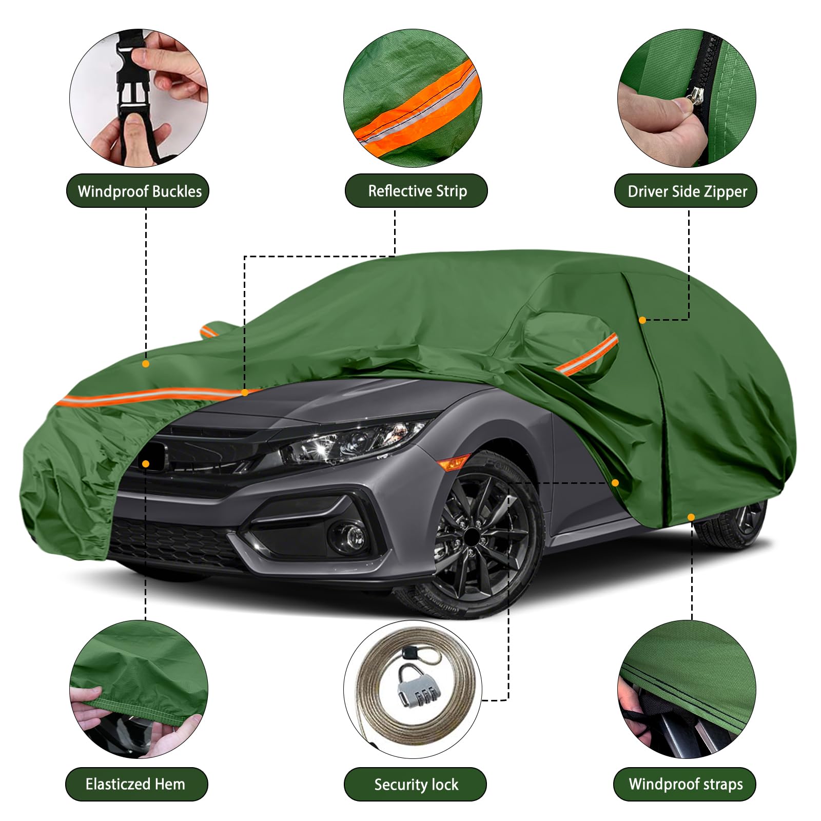 Waterproof Car Covers Replace for 2011-2025 Honda Civic Multilayer Heavy Duty with Cotton Liner All Weather Custom-fit Car — view 3