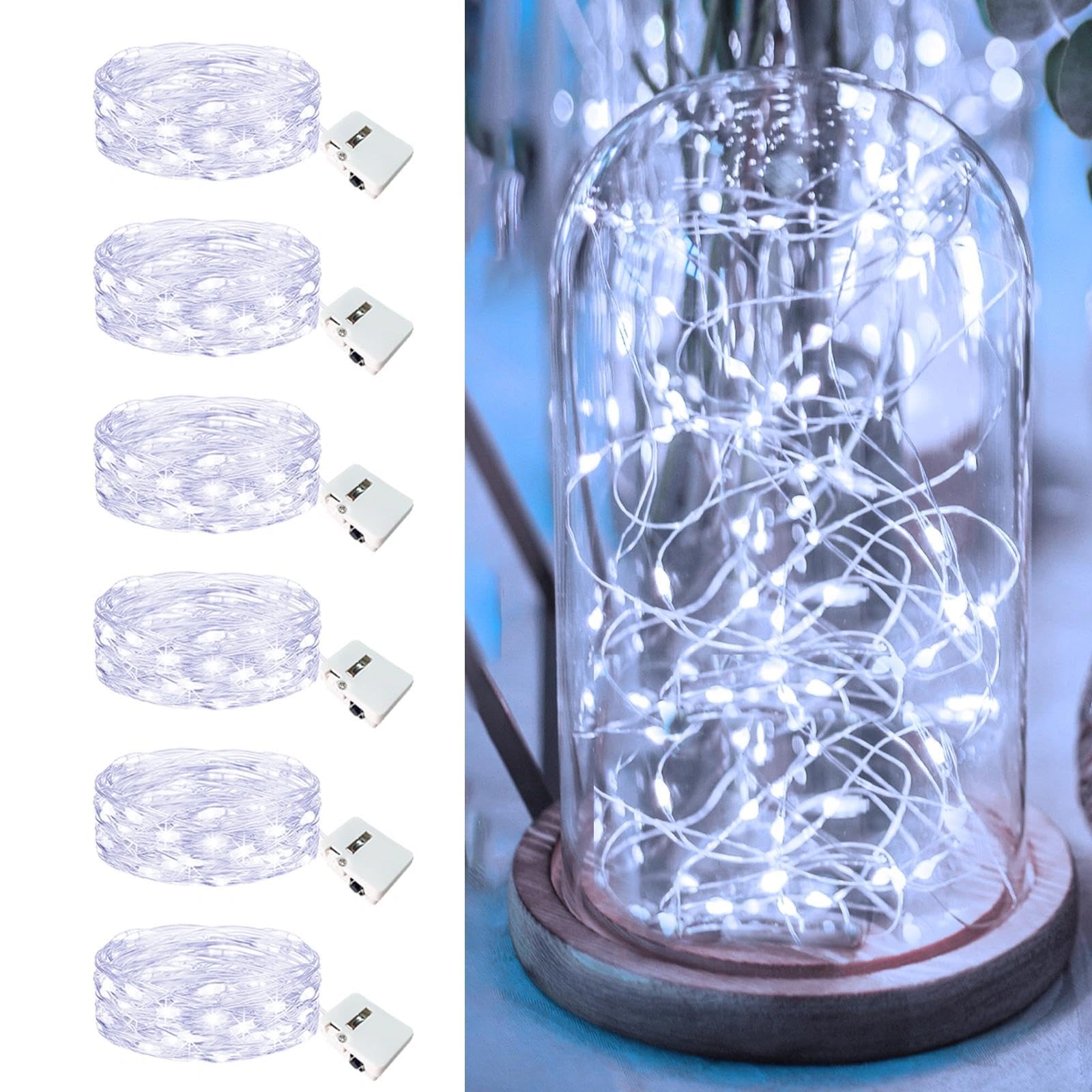 6 Pack Fairy Lights Battery Operated - 7ft 20 Led Twinkle Lights 3 Modes, Bulk Mini String Lights Waterproof for Mason Jars Vases DIY Party Wedding Decoration Christmas -Cool White