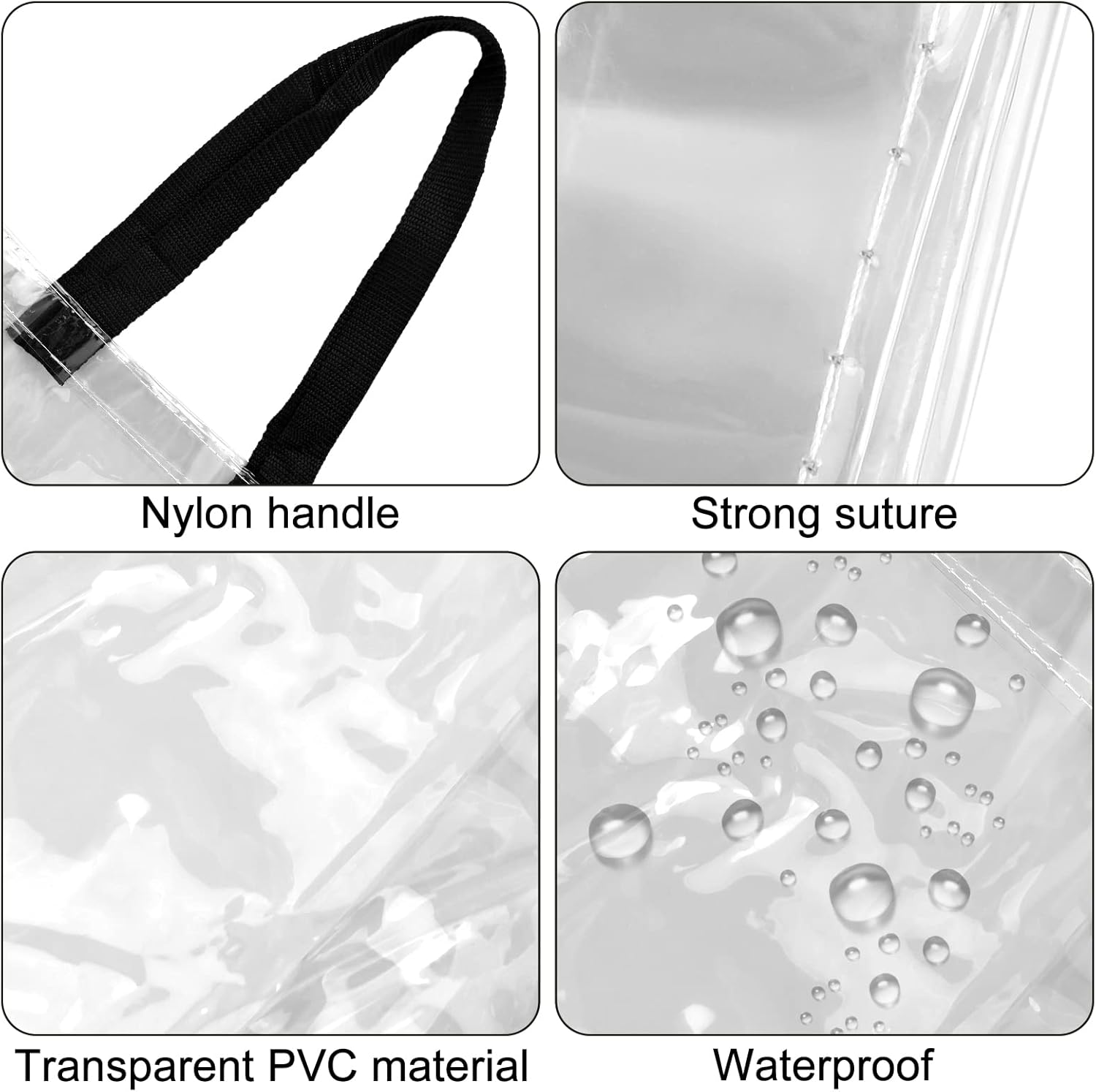 Mototo 24 Pack Clear Tote Bag Stadium Approved Plastic Tote Bag Transparent PVC Shoulder Handbag Clear Beach Bag with Handle for Work, Beach, Sport, Game, Concert, Shopping -12"x12"x6"