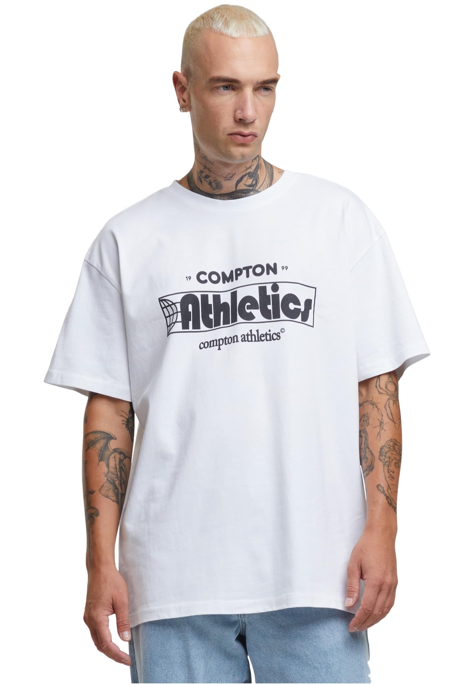 MT Upscale Men's Mt3526-compton Athletic Club Oversize Tee T-Shirt, White, XS