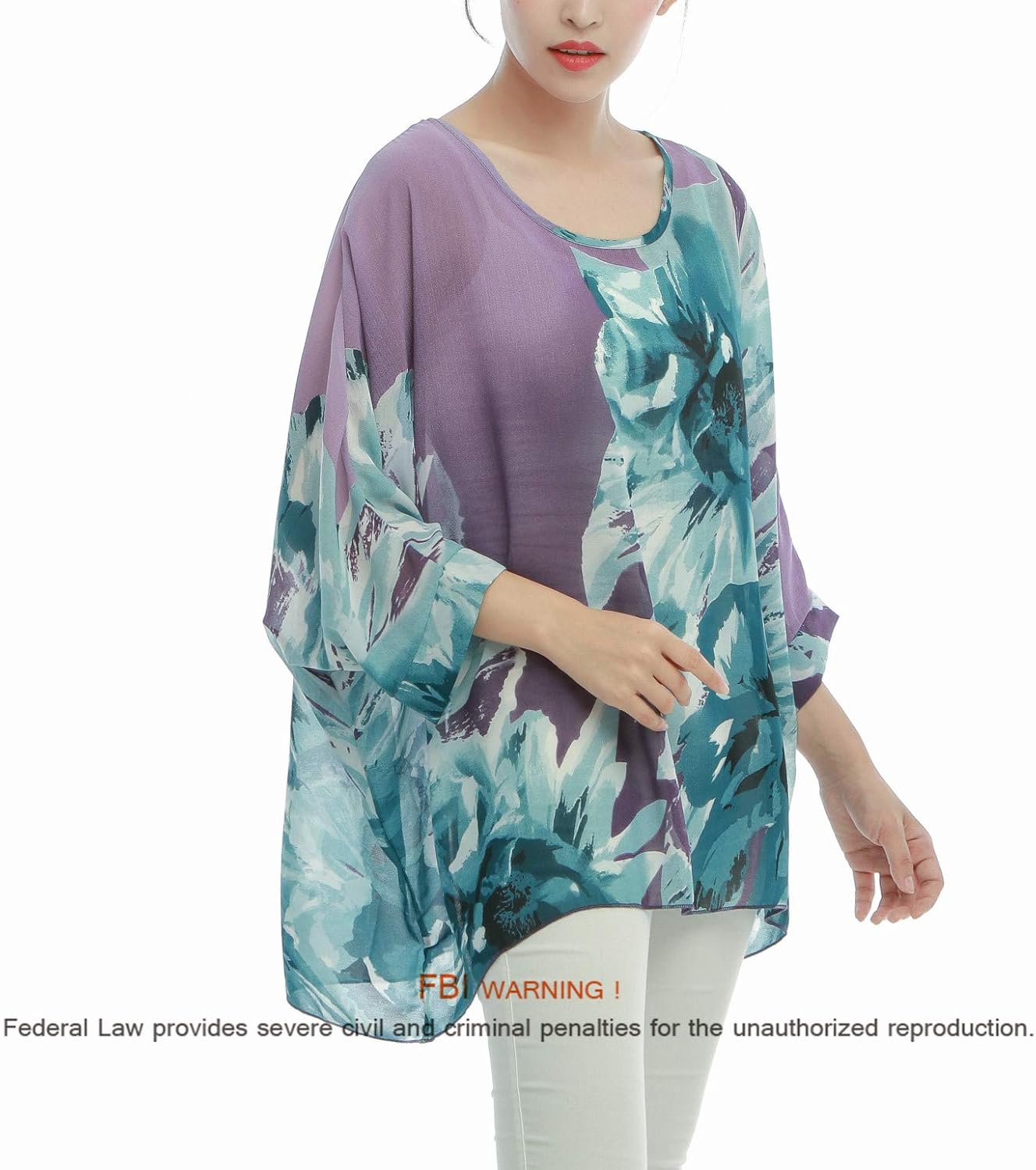Women's Loose Batwing Blouse Chiffon Top Camouflage Printed Kimono Poncho Tunic Kaftan Cover up - Image 5