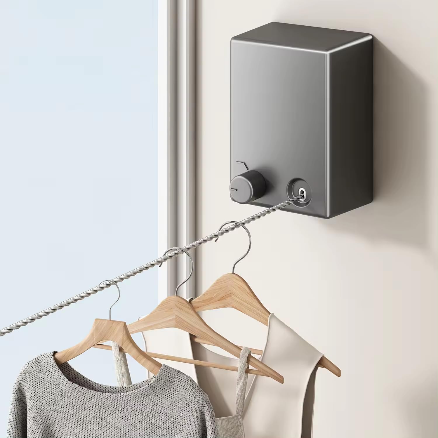DGOOLS Retractable Clothesline, Adjustable Space-Saving Drying Rope, Telescopic Invisible Rack for Indoor and Outdoor, Drill Free & Wall Mounted Drying Stand, 3 Count, Silver