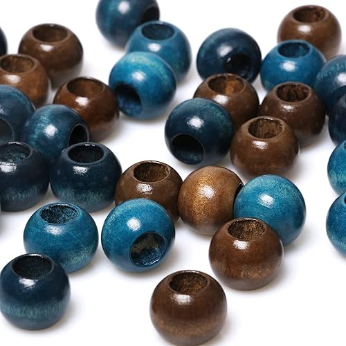 Miniatura 20 de Paquete variado de 150 cuentas de madera de 0.78 pulgadas (0.787 in) con agujeros grandes, cuentas sueltas de madera de colores para manualidades