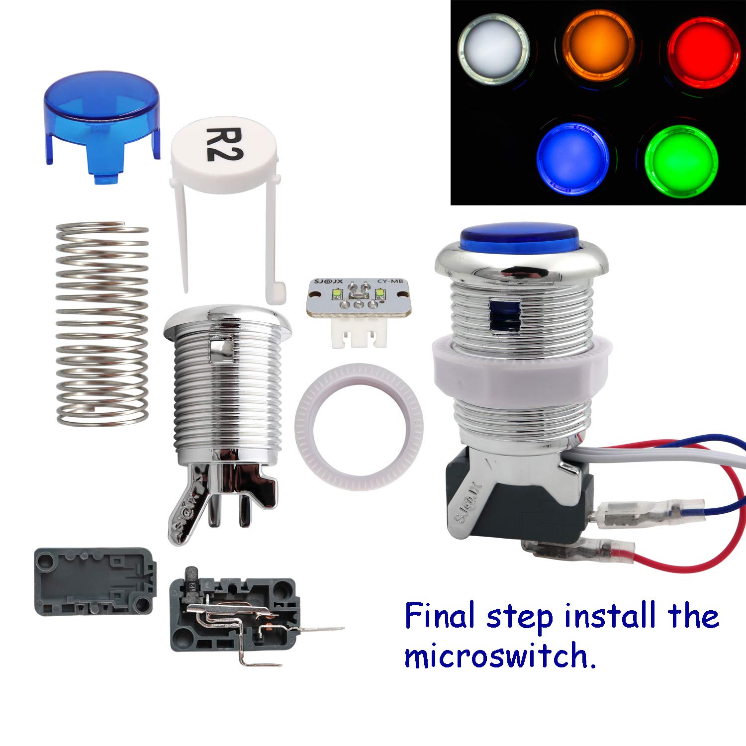 SJ@JX Arcade 2 Player Game Controller Stick DIY Kit LED Buttons Chrome Paint MX Microswitch 8 Way Joystick USB Encoder Cable for PC MAME Raspberry Pi Red Blue