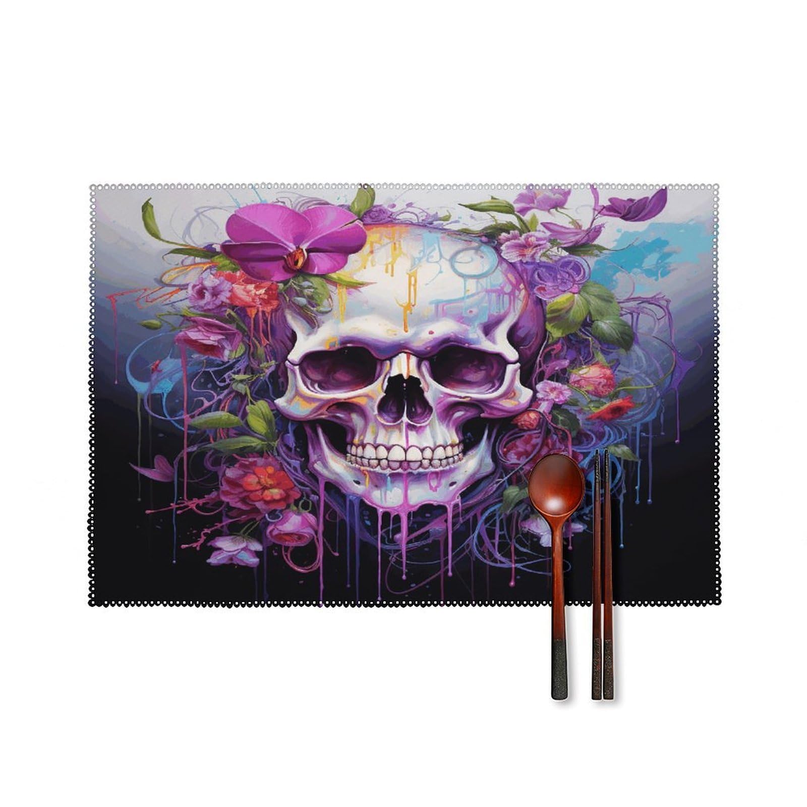 Fodpand Style Flowers And Skulls Placemats Set Of 4 Place Mats Table Mats