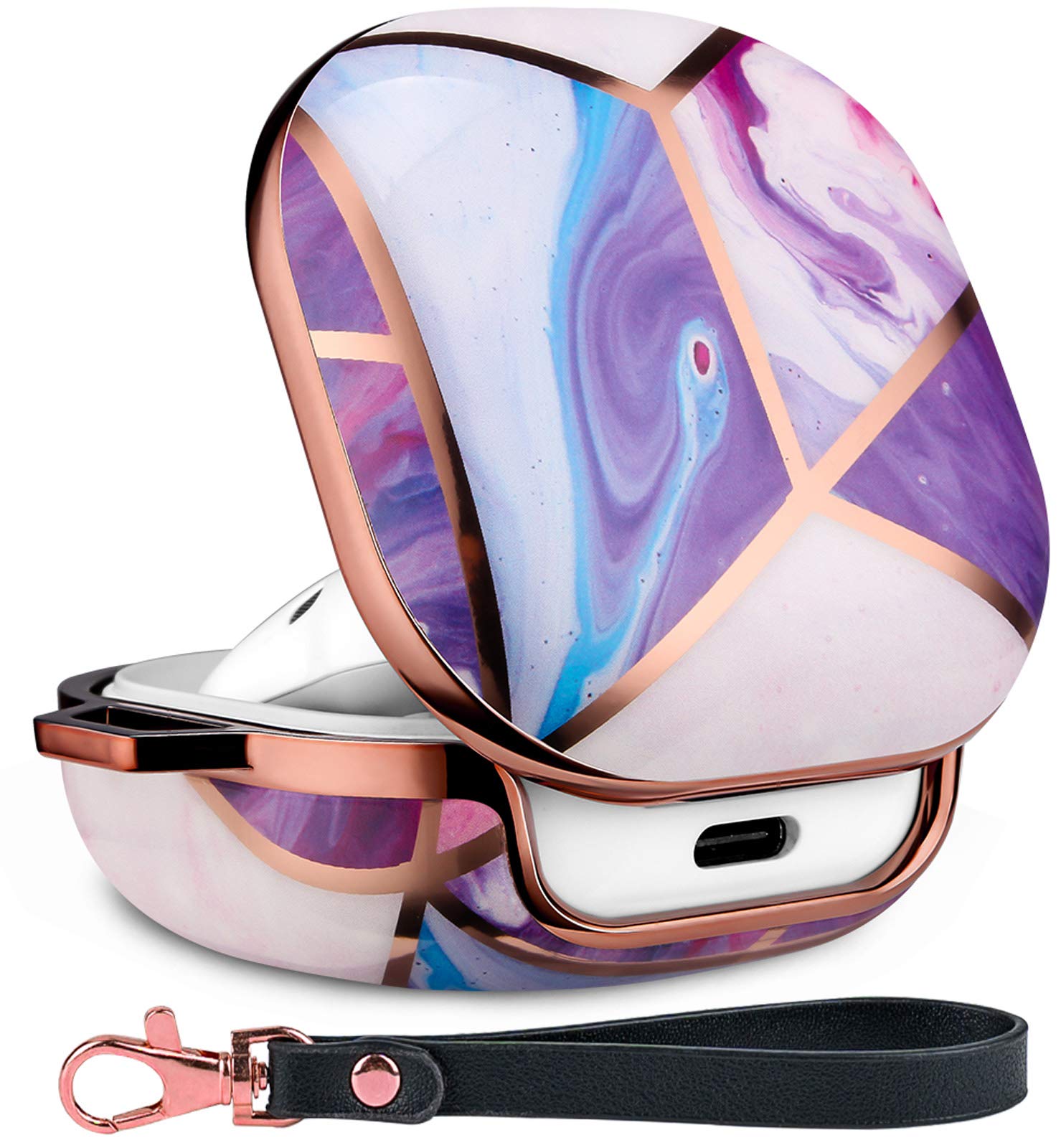 LitoDream Case Compatible with Samsung Galaxy Buds Live/Buds Pro - 2021 Hard Carrying Case Protective Wireless Charging Cover Skin with Keychain for Women&Girls (Purple Gold Marble)