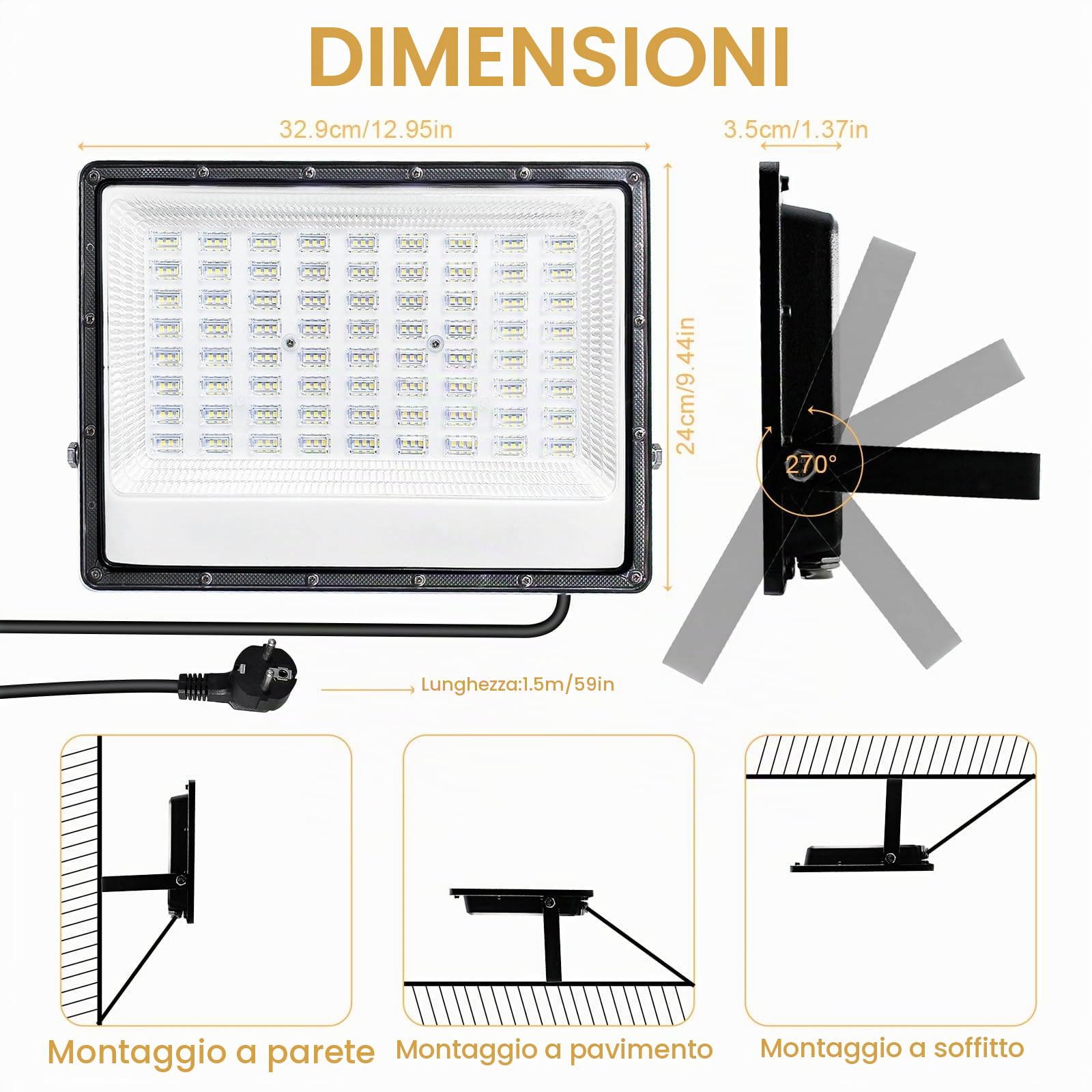 CREATESTAR Faretto Led da Esterno 150W 2 Pezzi, 15000LM Faretti Led Esterni 6500K luce bianca fredda, IP66 Impermeabile Faro Led Esterno per magazzino, garage, giardino, parcheggio, campo sportivo